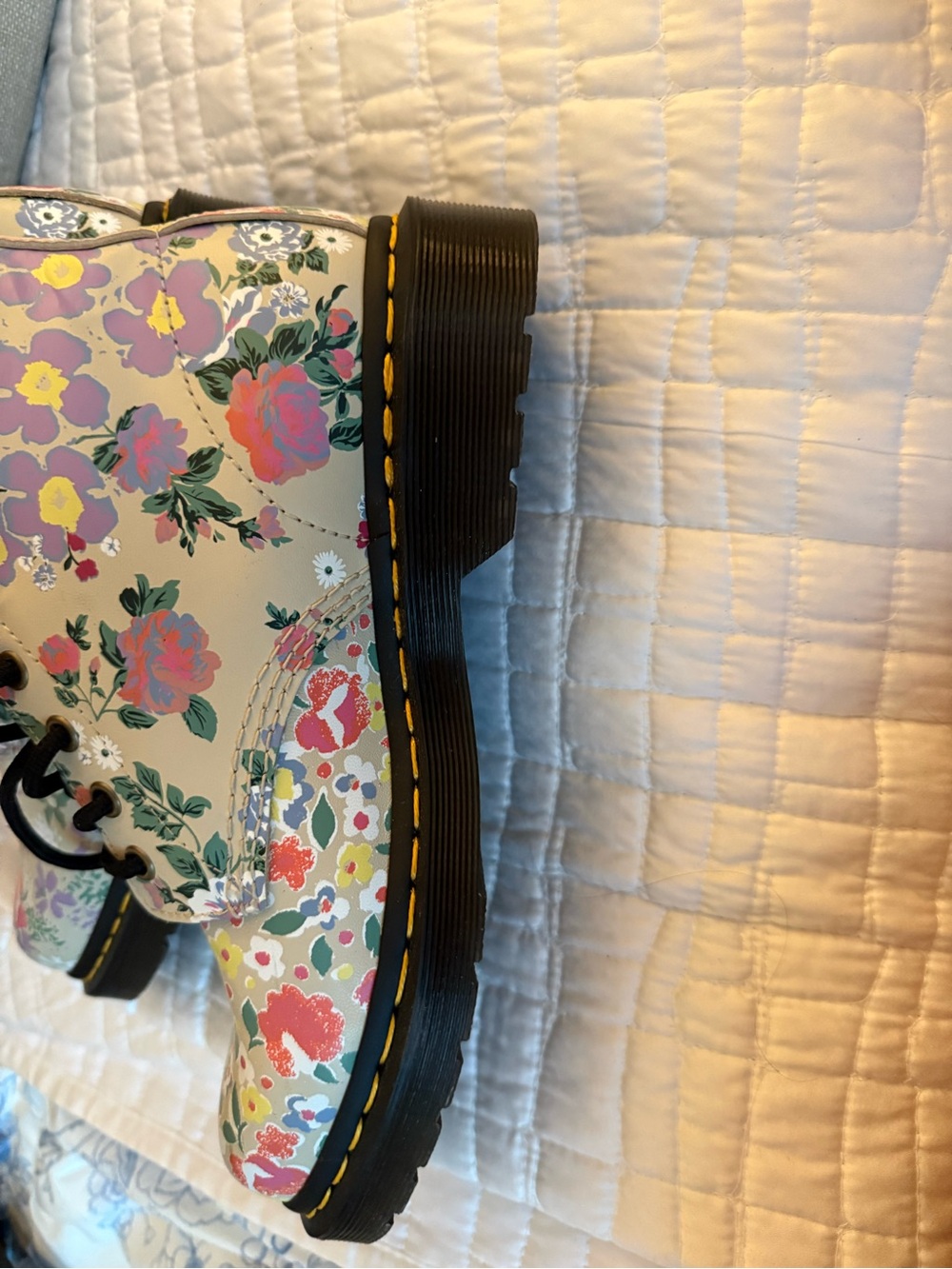 Never Been Worn Floral Lace-Up Doc Martens in Cream and Pink - Picture 9 of 9